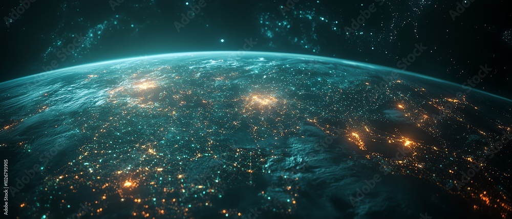 Leinwandbilder dynamic visualization of a global radio network, featuring a 3d map of earth illuminated with commun