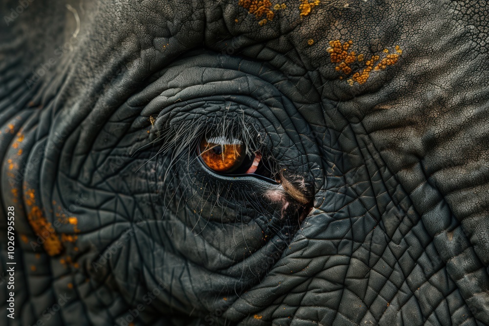 Poster this close perspective captures the remarkable texture of an elephant's skin around its eye and the 