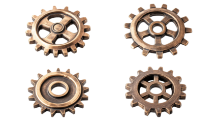 Old Brass Metal Gears Arranged Artistically on a White Background Generative AI