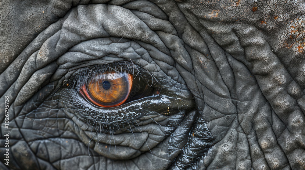 Poster the close-up captures the stunning detail of an elephant's eye, showcasing the rich texture of its s