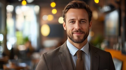 A professional businessman in a formal suit, captured in a modern corporate environment. High-resolution  photo ideal for business themes, leadership, and professional presentation.