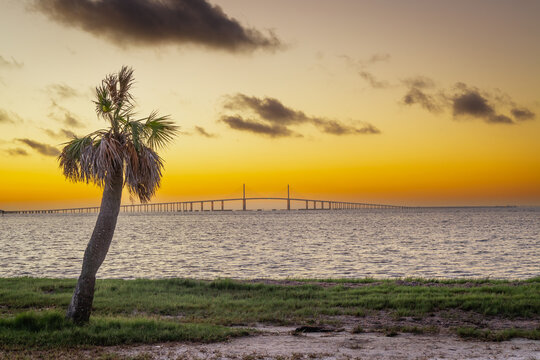 A glorious orange sunrise at Fort DeSoto Park Pinellas Tampa Bay Florida USA September 2024
