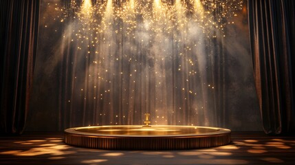 2. **Opulent Award Display**: Illustrate a sophisticated background for an award ceremony, showcasing a lavish podium adorned with sparkling light effects. The scene should evoke a sense of