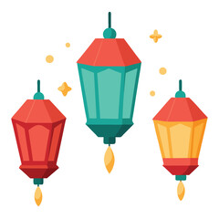 Floating lantern vector illustration isolated on a white background