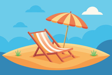 beach chair and umbrella on idyllic tropical vector art illustration