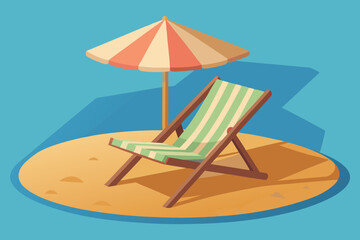 beach chair and umbrella on idyllic tropical vector art illustration