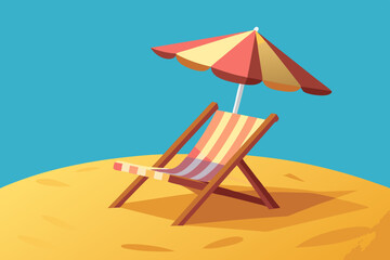 beach chair and umbrella on idyllic tropical vector art illustration