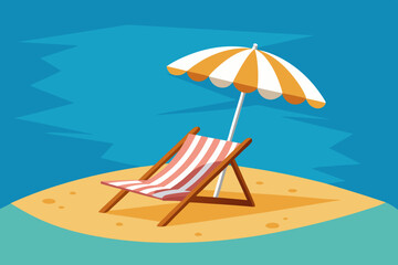 beach chair and umbrella on idyllic tropical vector art illustration