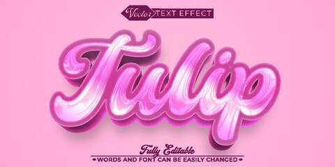 Cute Pink Tulip Vector Editable Text Effect Template