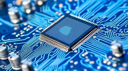 Tech Aesthetics: Logo on a Blue Circuit Board