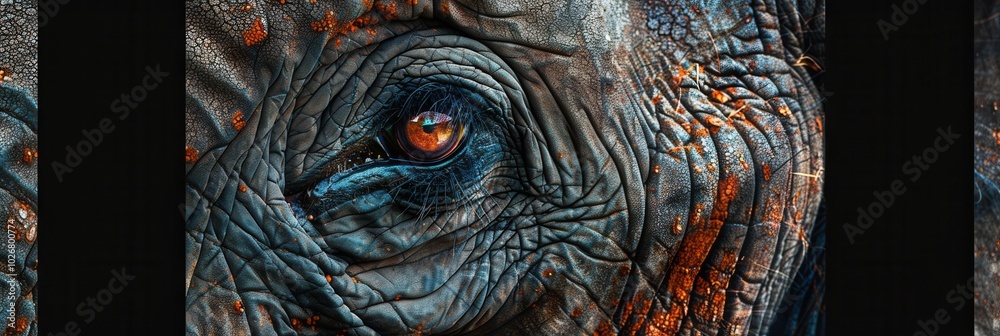 Poster The close-up showcases the unique texture of an elephant's skin and the captivating depth found in its eye, revealing nature's details. Generative AI