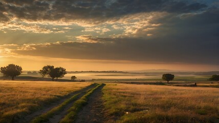 sunrise over the grasslands