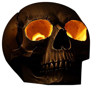 A haunting image of a skull with glowing eyes, perfect for Halloween decorations, horror movie posters, or any project that requires a dark and mysterious atmosphere. 