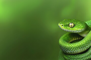 Fototapeta premium Green snake symbol: Text 2025 featuring Green Tree Snake, representing strength, wisdom for Chinese New Year, emphasizing themes of renewal, balance, prosperity in lunar calendar.