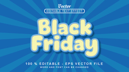 Editable 3D text effect Black Friday Fun style isolated on Blue background