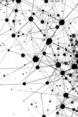 Abstract black and white network of connected dots and lines on white background