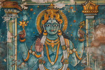Obraz premium Hindu God Vishnu, Generative AI