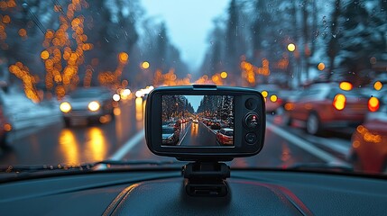 a car dashboard camera recording traffic on a busy highway highlighting the importance of documenting driving conditions and accidents