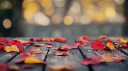 Autumn Leaves on Wooden Table in Soft Focus