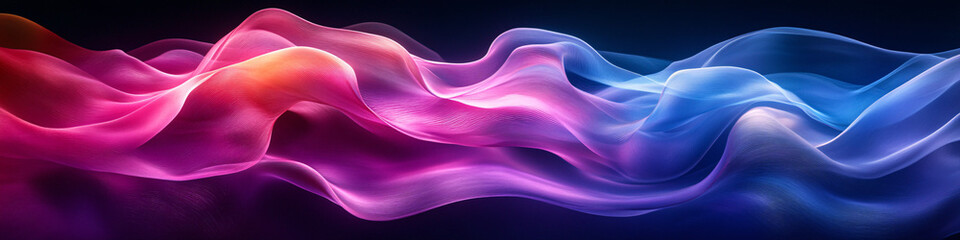 Obraz premium Abstract flowing curves in deep purple, vibrant pink, and electric blue. Serene yet dynamic backdrop with a soft glow. Perfect for overlaying text or graphics.