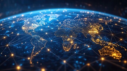 a digital representation of global communication networks showcasing interconnected nodes and data flow symbolizing worldwide connectivity and information exchange