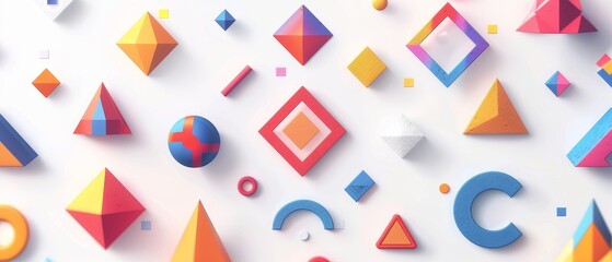 Colorful Geometric Shapes on White Background