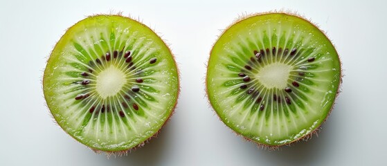 Fototapeta premium Fresh Kiwi Fruit Halved on White Background