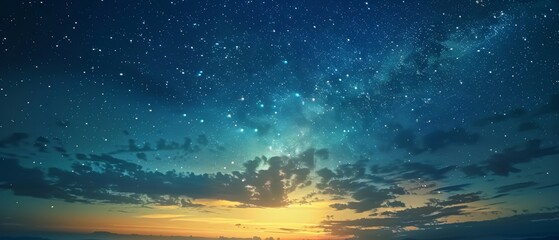 Night Sky with Stars and Colorful Sunset