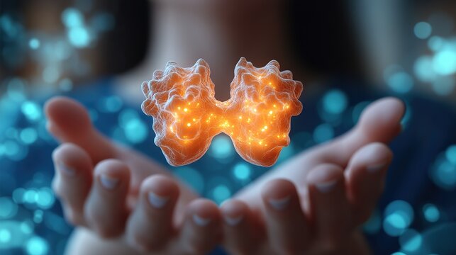 a person holding a 3d model of a thyroid gland symbolizing thyroid health and medical care