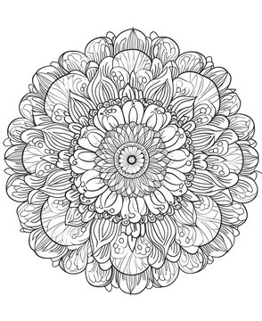 recommend clip art: Intricate Black and White Mandala with Marigold Patterns
