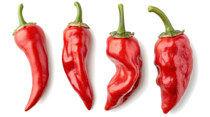 Various Types of Red Chili Peppers Arranged on a White Background Generative AI