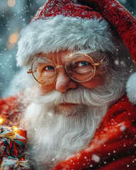 primer plano de Santa Claus o papá Noel, con una sonrisa inteligente, concepto de Navidad y de celebración en los días especiales.
