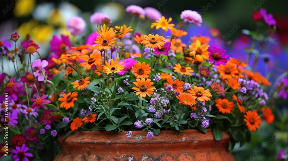 Wall mural Vibrant Flower Pot with Colorful Blossoms