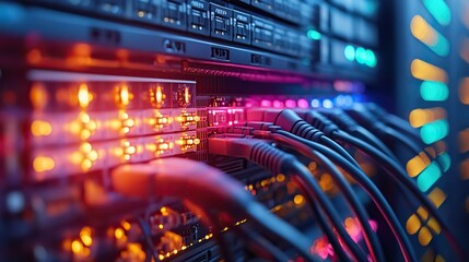 Obraz premium color coded network cables in a server rack representing organized structured cabling for efficient data management