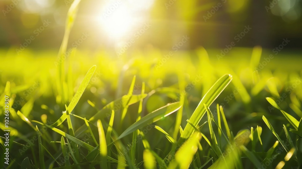 Poster Fresh Green Grass with Sunlight Background