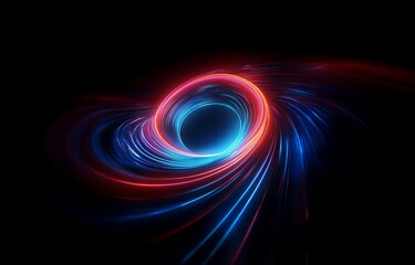 Abstract glowing neon lines forming a circular vortex against a black background.