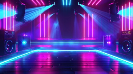 Obraz premium Vibrant Dance Floor with Neon Lights and Speakers