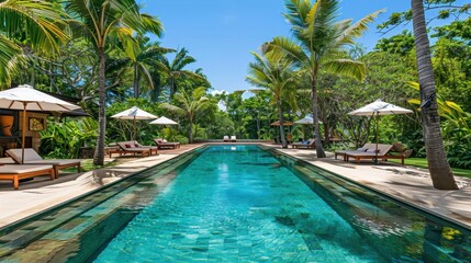 Obraz premium Serene Tropical Pool Surrounded by Lush Greenery
