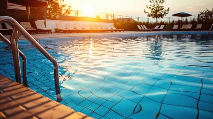 Obraz premium Serene Sunset at Swimming Pool with Clear Water