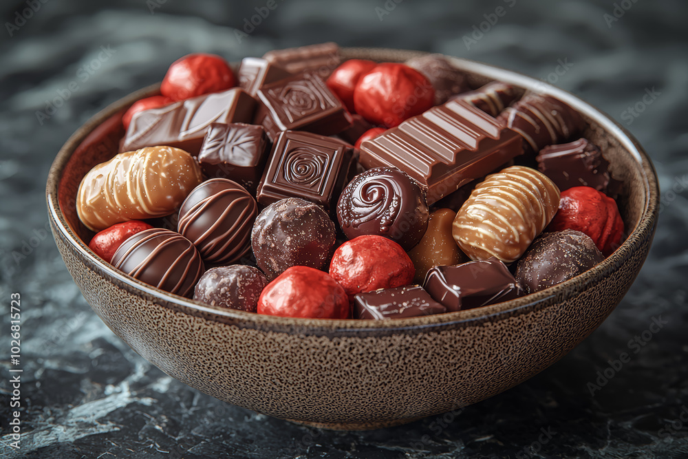 Sticker A bowl of candy with a mix of chocolates and sweets, ready for trick-or-treaters. Concept of celebration.