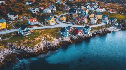 Colorful Coastal Village Aerial View