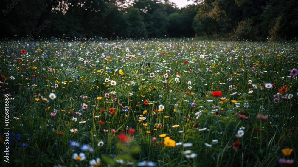 Wall mural Colorful Wildflower Meadow in Natural Landscape