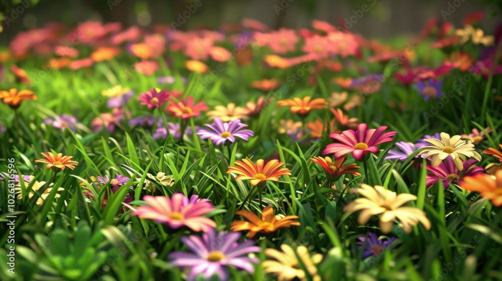 Poster Colorful Flower Field in Natural Light