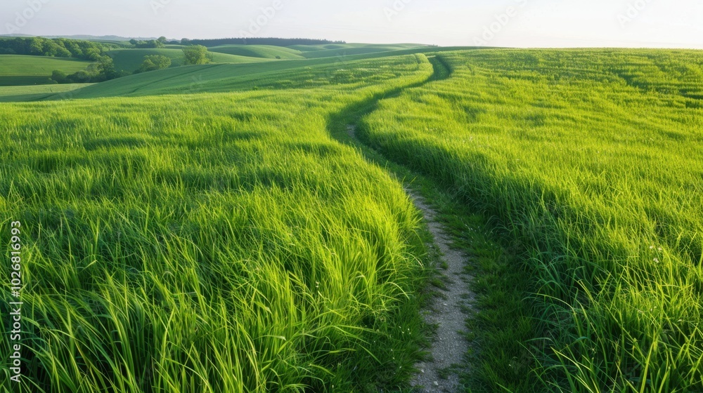 Canvas Prints Serene Green Fields with Winding Pathway