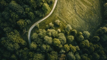 Serene Aerial View of Winding Road through Lush Forest