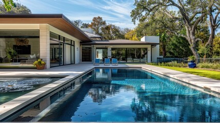 Fototapeta premium Modern Luxury Pool Home with Scenic View