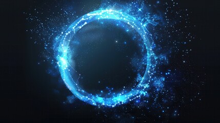 Fototapeta premium A complex and intricate blue cosmic portal design, featuring a round shape that embodies the mysteries of the universe. This illustration focuses solely on the portal itself, without any background 