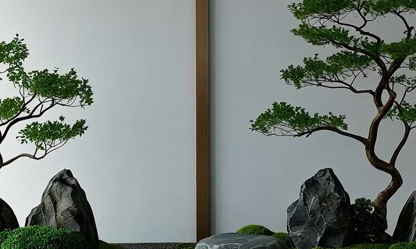 a bonsai tree  and  rocks