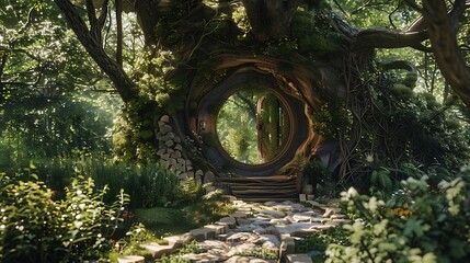 The entrance in the huge tree that represents the elven dwarfs enchanted dwelling