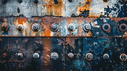 A Close-Up View of Rusted Metal With Bolts and Flaking Paint